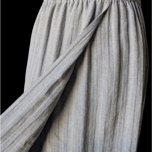 Zoran Gray 100% Linen Elastic Waist Pleated Knee Length Pencil Skirt Medium Wrap - Picture 6 of 8